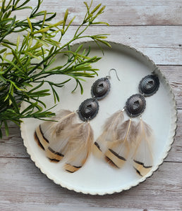 Beige Feathered Concho Earrings