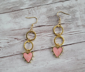 Pink Spiked Heart Earrings