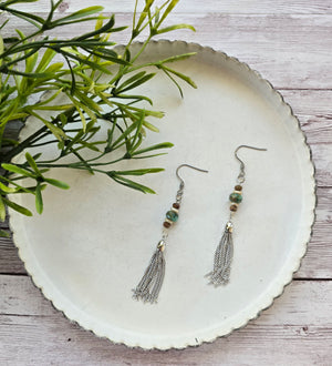 Turquoise Czech Tassel Earrings