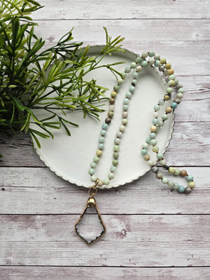 Amazonite Hand Knotted Crystal Necklace