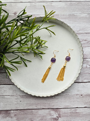 Purple Agate Tassel Earrings