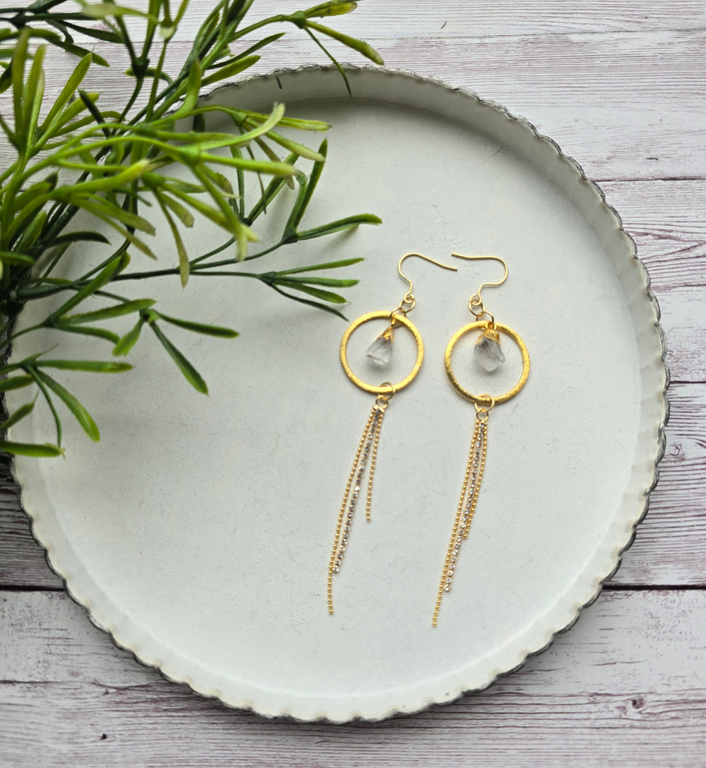 Raw Crystal Tassel Earrings