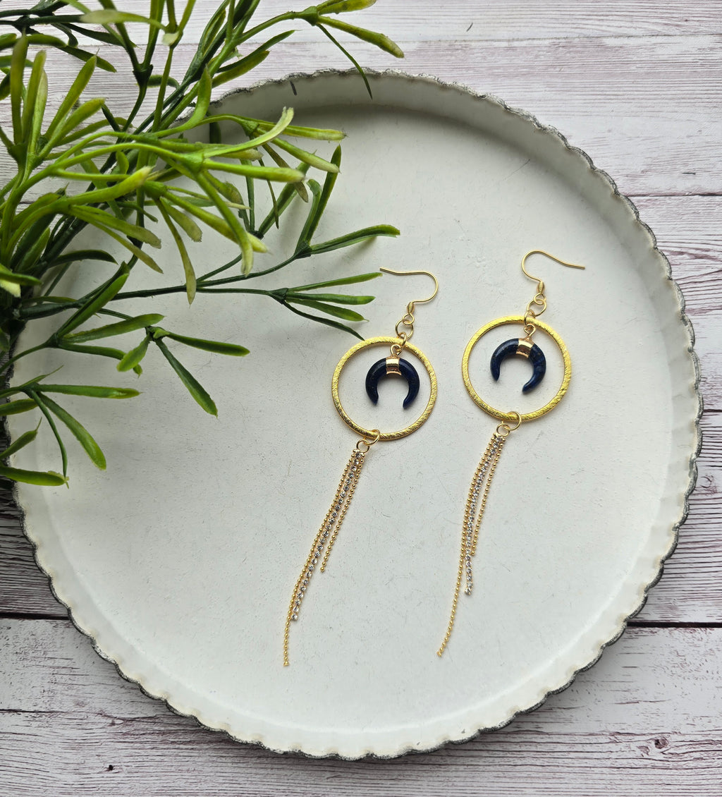 Lapis Lazuli  Crescent Earrings