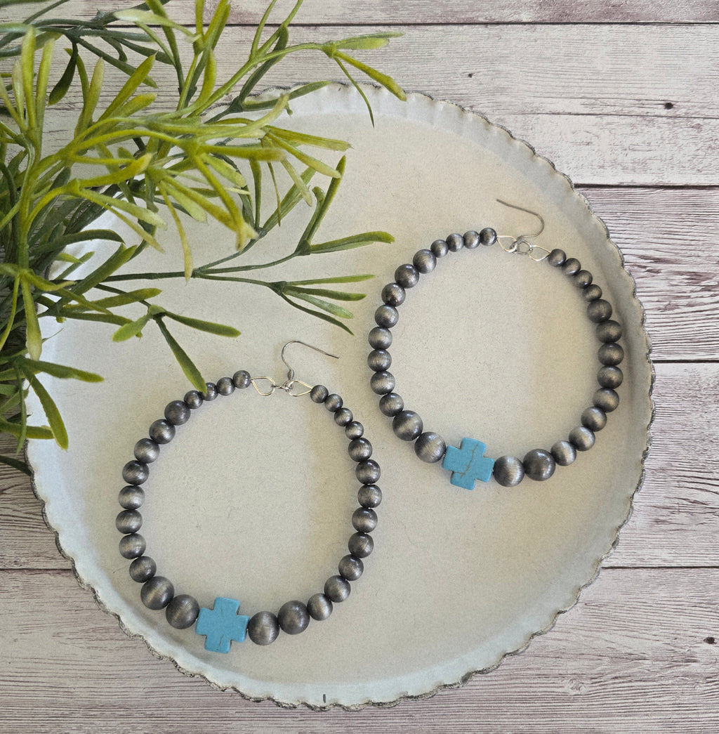 Howlite Cross Hoop Earrings