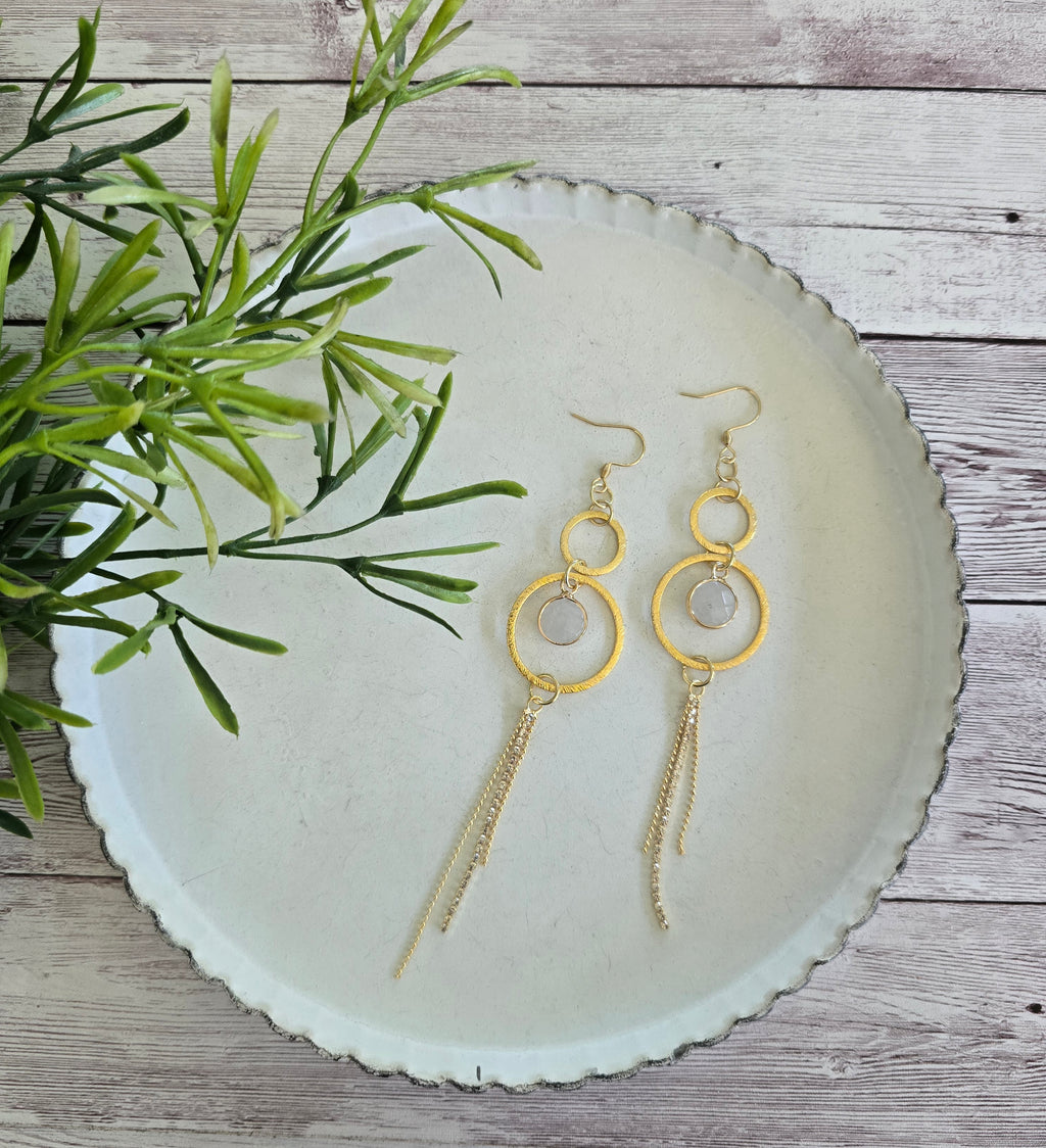 Quartz double hoop earrings