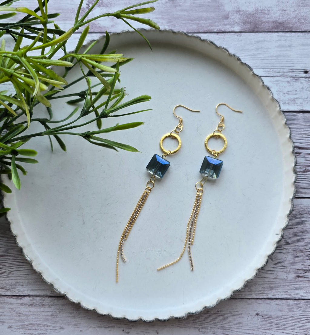 Blue Glass Tassel Earrings