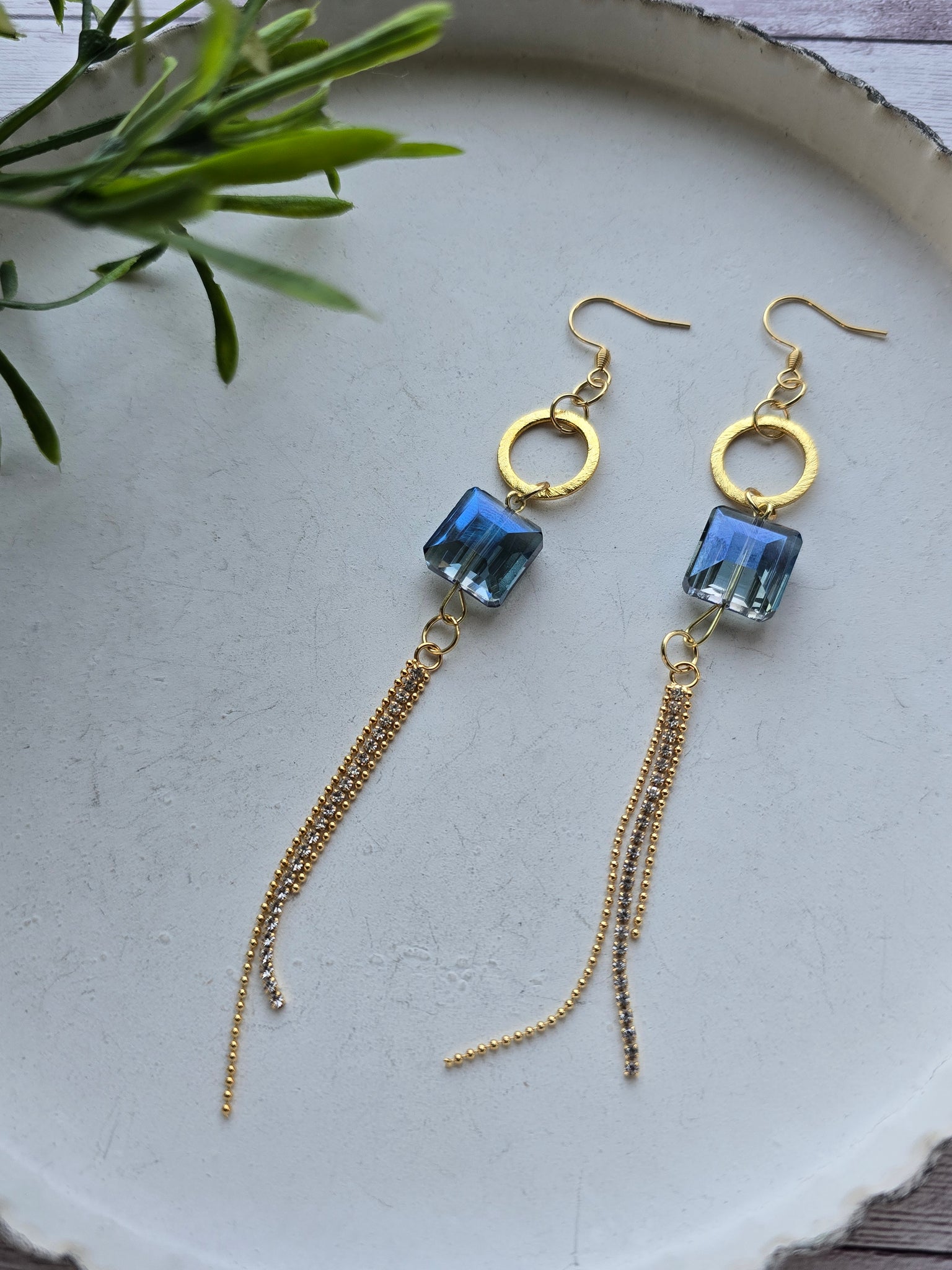 Blue Glass Tassel Earrings