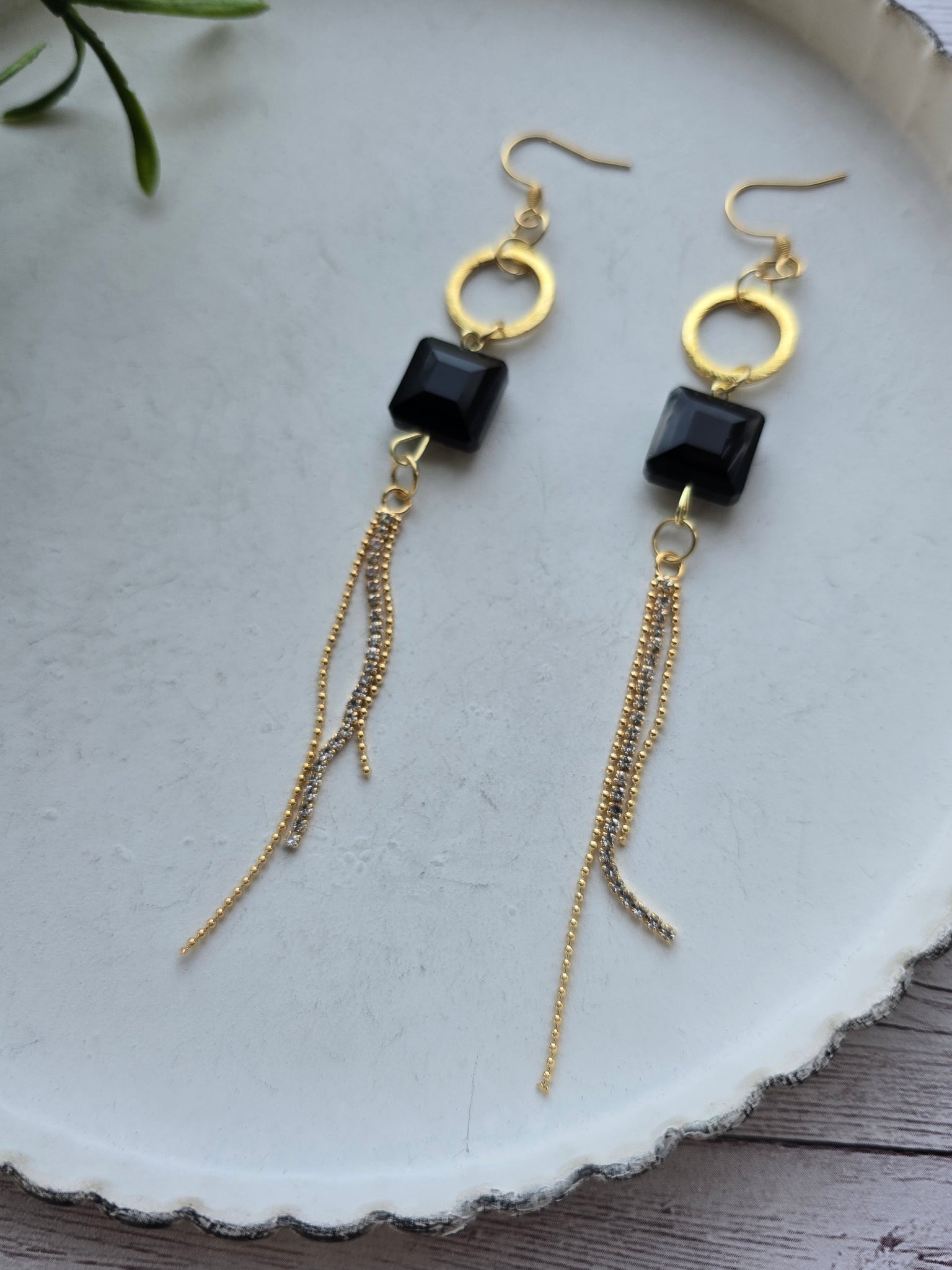 Black Glass Tassel Earrings