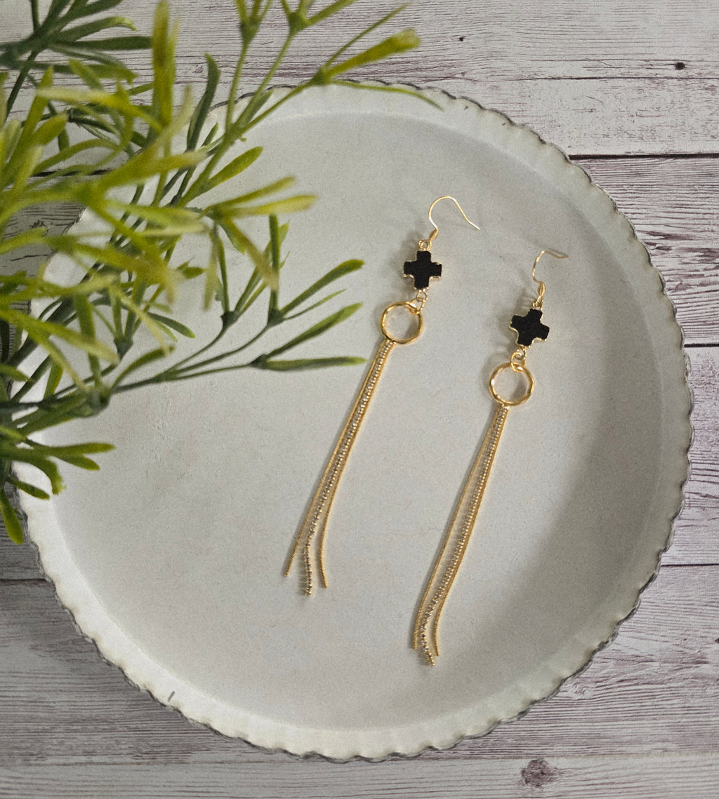 Onyx Cross Earrings