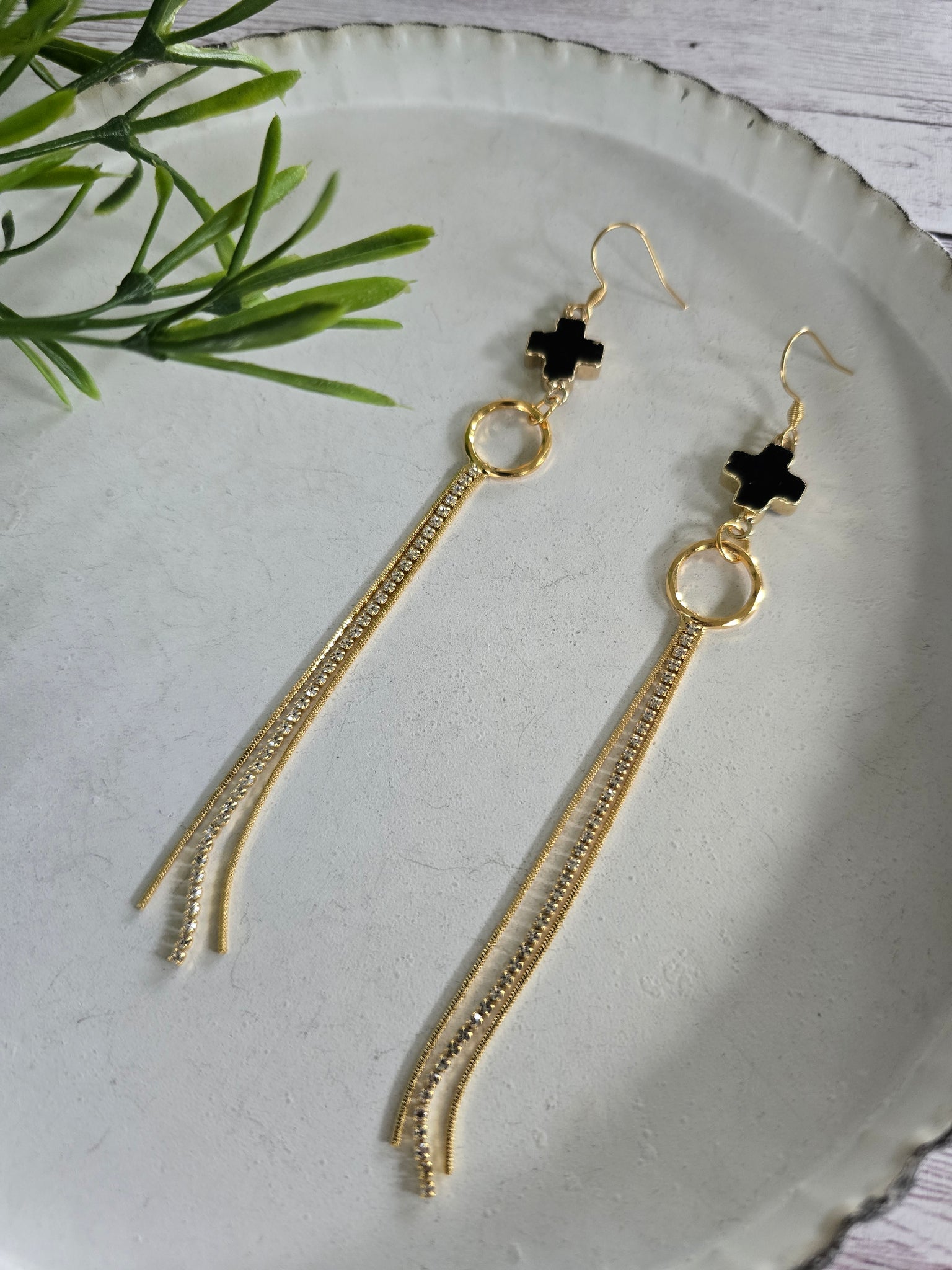 Onyx Cross Earrings